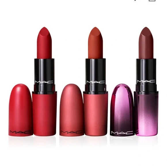 Mac Cosmetics Lipstick Set Trio FULL SZ Ruby Woo Bated Breath Devoted to Chili